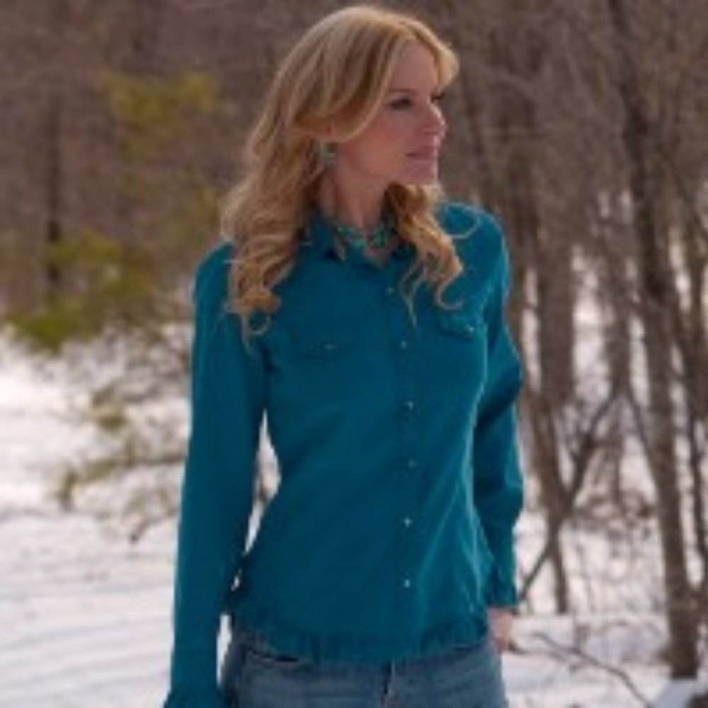 Ryan Michael Olive GREEN Women's Silk Shirt with ruffle XS A103